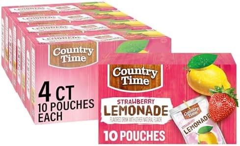 Country Time Strawberry Lemonade Ready to Drink Flavored Pouches, 40 ct Pack, 4 Boxes of 10 Pouches