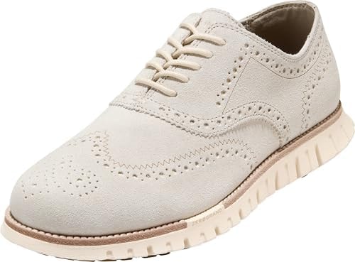 Cole Haan Men's Zerogrand Remastered Casual Lightweight Wingtip Oxfords, Angora Suede/Natural/Ivory, 7.5-W US