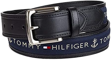 Tommy Hilfiger Men's Fabric Ribbon Inlay Casual Leather Belt