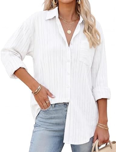 GRACE KARIN Women's Cotton Oversized Blouse Dressy Casual White M