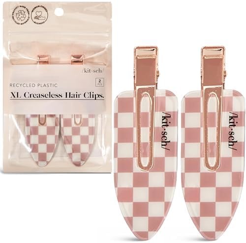 Kitsch Creaseless Hair Clips for Women - Checkered Terracotta, 2pcs