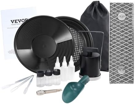 VEVOR Mini Sluice Box Gold Panning Kit, 12" Aluminum Alloy Gold Mining Equipment, 16 PCS Gold Prospecting Kit with Gold Pan, Classifier Screen, Separating Magnet, Drawstring Backpack and More