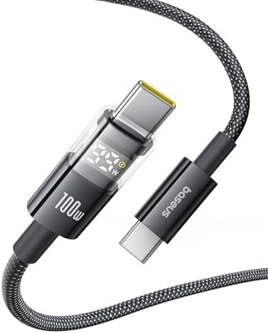 Baseus USB C Cable, 100W 5A Fast Charging USB C Charger Cable with LED Display, Zinc Alloy Nylon Braided USB C to USB C Cable for iPhone 16/Pro/Plus/Pro Max, MacBook, iPad Pro, Galaxy S24/S23 (6.6ft)