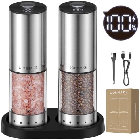 Electric Salt and Pepper Grinder Set with Storage Base, Type-C Rechargeable