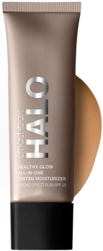 Smashbox Halo Healthy Glow Tinted Moisturizer with SPF 25 | 24-Hour Hydrating Skin Tint with Buildable Coverage and Dewy Finish | Hyaluronic Acid & Niacinamide for Face, Medium Tan, 1.4 Fl Oz