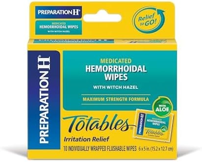 Preparation H Totables Hemorrhoid Flushable Wipes with Witch Hazel for Skin Irritation Relief - 10 Count