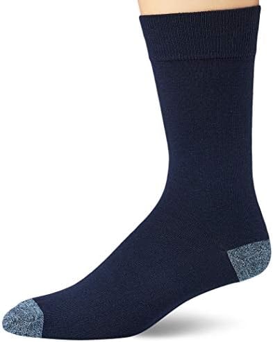 Amazon Essentials Men's Patterned Cotton Dress Crew Socks, 5 Pairs, Blue/Yellow/Grey, 8-12