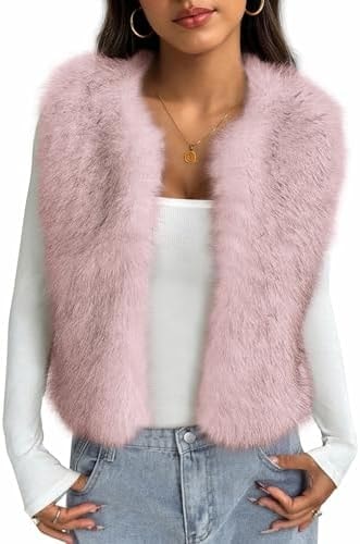 BTFBM Faux Fur Vest Women Fall Fashion 2026 Winter Clothing,Pink,L