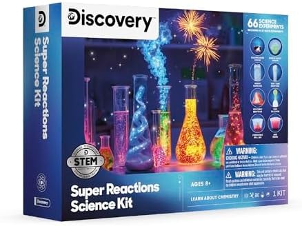 Discovery™ Super Reactions Science Kit – 66 Experiments STEM Lab for Kids| Includes Chemistry Tools, Volcano Mold, Slime, Reactions & Explosions|Educational Learning Toy|DIY Activity Set Gift| Ages 8+