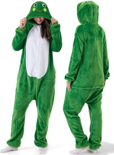 Frog Onesie Adult Pajamas for Women & Men Animal Halloween Cosplay Costume