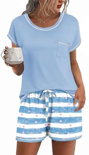 Ekouaer Womens Pajamas Sets Short Sleeve Tops and Shorts Pjs Soft Sleepwear