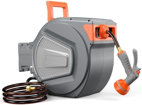 NEWBULIG Garden Hose Reel, 1/2" x 100 ft Retractable Heavy Duty Water Hose