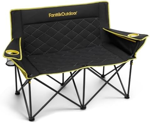 FanttikOutdoor Zeta L11 Duo Pro Double Camping Chair, 2 Person Portable Folding Couch, Up to 600 lbs, High Strength Loveseat with Cup Holder & Carry Bag for Travel, Patio, Games, BBQ, Backyard, Black