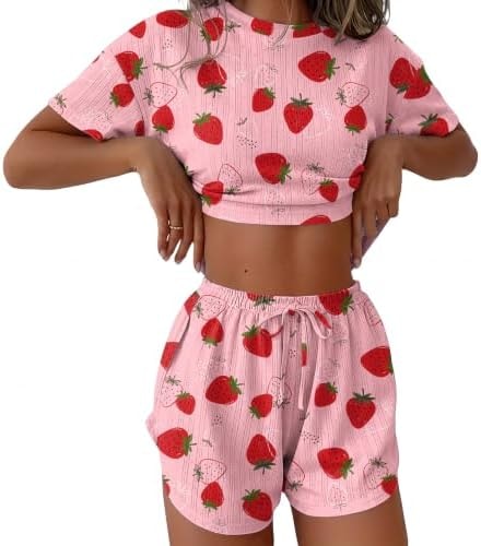 Ekouaer Womens Pointelle Pajama Sets 2 Piece Side Split Shorts Lounge Set