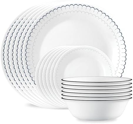 Corelle 18-Piece Dinnerware Set Service for 6, Lightweight Round Plates and Bowls Set, Vitrelle Triple Layer Glass, Chip Resistant, Microwave and Dishwasher Safe, Caspian