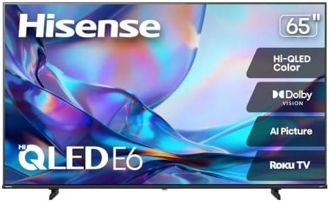 Hisense 65" Class E6SR Series Hi-QLED 4K UHD Smart Roku TV (65E6SR, 2026 Model) - Dolby Vision, Game Mode Plus, VRR, ALLM, DTS Virtual:X, Apple AirPlay, Compatible with Alexa and Google Assistant