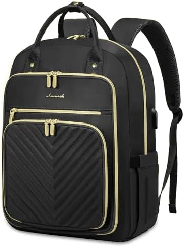 LOVEVOOK Laptop Backpack for Women, Water Resistant Travel Work Backpacks Purse Stylish Business Teacher Nurse Computer Bag with USB Charging Port,Black