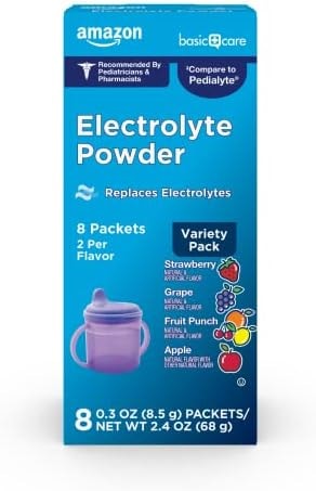Amazon Basic Care Electrolyte Powder Variety Pack, Apple, Fruit Punch, Grape, Strawberry, 8 Count