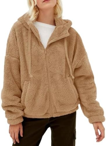 Tankaneo Womens Fuzzy Sherpa Fleece Jackets Zip Up Warm Sweatshirts Hoodies