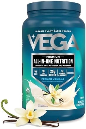 Vega All-in-One Nutrition Organic Vegan Protein Powder – French Vanilla, 20g Protein Meal Replacement Shake – 1.5 lbs (18 Servings)