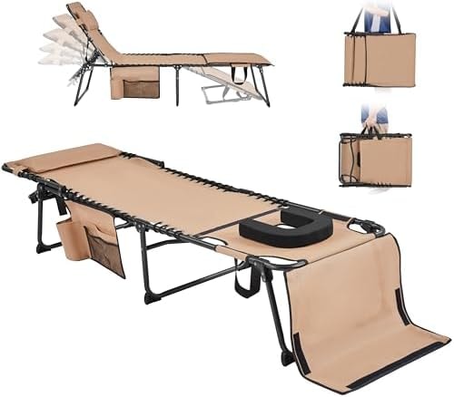 Yaheetech 22.4" Tanning Chair with Face Hole, 5-Position Adjustable, Beige
