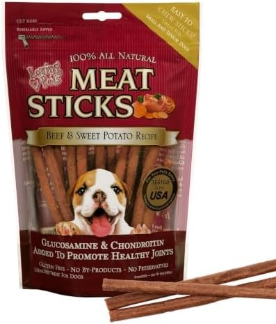 Loving Pets Gourmet Meat Sticks Dog Treats, Sweet Potato & Beef Recipe, Grain Free Dog Chews with Glucosamine & Chondroitin, 5 oz