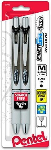 Pentel EnerGel Pearl RTX Retractable Liquid Gel Pen, (0.7mm), Medium Line, Needle Tip, Black Ink, Pack of 2 (BLN77WBP2A)