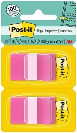 Post-it Flags, 1 x 1.7 in, Pink, 2 Dispensers, 50 Flags/Dispenser