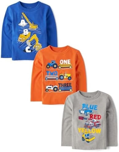 The Children's Place,Baby Boys,and Toddler School Days Long Sleeve Graphic T-Shirts,multipacks,Alphabet/Color/Number Vehicles 3-Pack,18 Months,24 Months