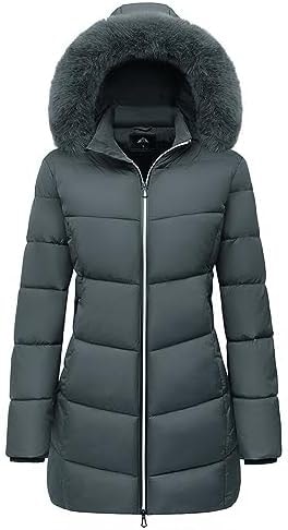 MOERDENG Women's Winter Windproof Warm Down Coats Waterproof Thicken Hooded fashions Puffer Jacket Dark Grey 03-S
