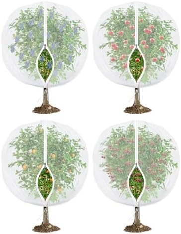 Fruit Tree Netting for Cicadas - with Zipper 4Pcs 5 x 4FT Garden Bird Netting for Blueberry Bushes with Drawstring,Insect Plant Protection Mesh Net Bags for Tomato,Cicada,Animals (4, 4 x 5 FT)