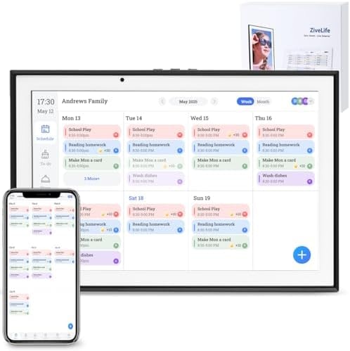 Digital Calendar 10.1 Inch Smart Electronic Planner, IPS Touch Screen, 32GB, Electronic Slideshow, Wall-mounted with Third-Party Calendar Sync, Chore Tracker, Meal Plan & Photo Display, Gifs for Mom