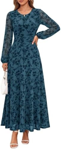 BTFBM Fall Wedding Guest Dress For Women Formal Floral Maxi Dresses LABL,S