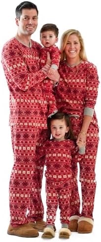 Butterblu Matching Family Jammies Holiday Pajamas Organic Cotton PJs Adults, Kids, Toddlers, Baby, Pets, Nordic Fair Isle Red, 10 Years
