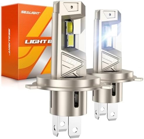 SEALIGHT H4 LED Bulbs, 66,000LM Super Brighter, 6500K Cool White 9003 Driving Light Bulbs, 1:1 Size S6-Pro HB2 9003 Fog Light, IP68 With Cooling Fan, Plug and Play, Pack of 2