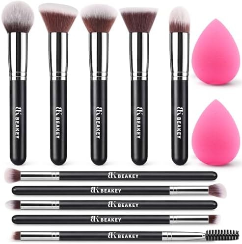 BEAKEY Makeup Brushes set with 2 Blending Sponges,10 Brush Face and Eye Set