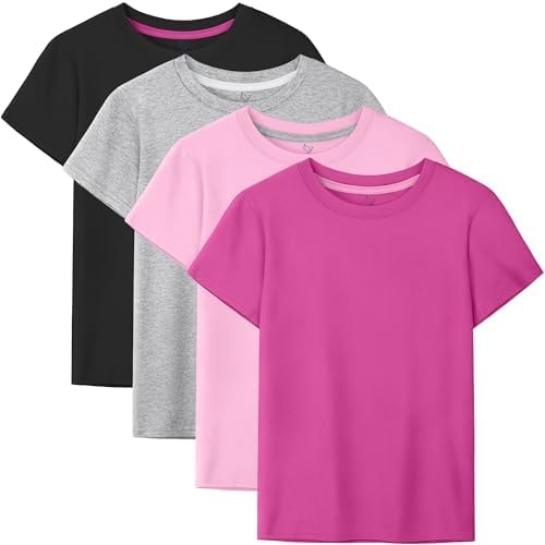 4 Pack Girls Shirts Cotton Short Sleeve T-Shirts Kids Tshirts Toddler Tees