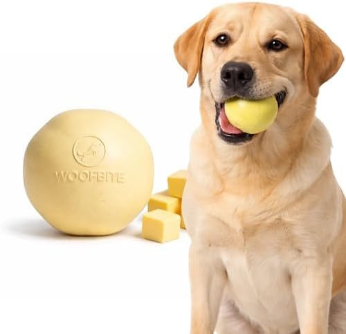 WoofBite Virtually Indestructible Dog Ball - Lifetime Replacement - Tough Durable Chew Toy for Aggressive Chewers - Safe Non-Toxic Natural Rubber - Chew & Fetch - Med/Large Breed, 3"- Butter Scent