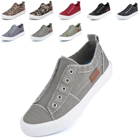 JENN ARDOR Womens Fall Slip On Fashion Sneakers No Laces Comfortable Casual Low Canvas Sneakers Flats Walking Shoes