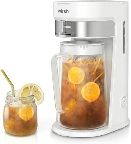 wirsh Iced Tea & Coffee Maker with 3Qt Glass Pitcher,Strength Control,White