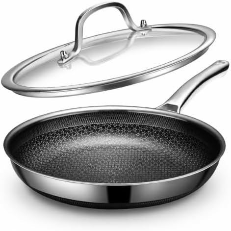 Yonida Non Stick Frying Pans, 12-inch with Lid, Hybrid Frying Pans Nonstick,non stick Skillets Stainless Steel, Dishwasher & Oven-Safe, Induction Compatible Cooking Pan, PFOA Free Saucier Cookware