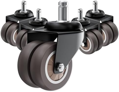 ASHGOOB 2 Inch Low Profile Office Chair Casters 650 lbs, Dual-Wheel TPR Rubber Wheels with Electrophoretic Coating Steel Bracket, Silent Non-Scratching for Hardwood Floors, Set of 5 (Grey)