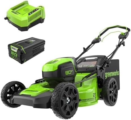 Greenworks 80V 21" Brushless Cordless (Self-Propelled) Lawn Mower (75+ Compatible Tools), 4.0Ah Battery and 60 Minute Rapid Charger Included