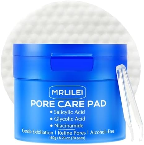 MRLILEI BHA Salicylic Acid Toner Pads with Pore Care, Dual-Textured Exfoliating Pads with Glycolic Acid & Niacinamide, Daily Facial Skincare for All Skin Types, 70 Pads + 4 Trial Pads