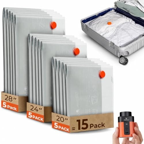 ETENWOLF 15 Combo Vacuum Storage Bags for Travel with Wireless Pump
