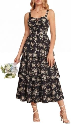 Floral Corset Dress for Women Summer Wedding Guest Dresses Black Apricot 6