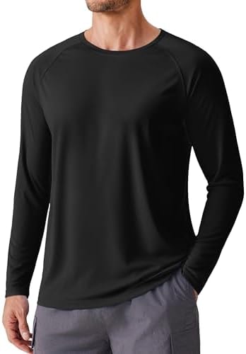 PINSPARK Sun Protection Shirts for Men Quick Dry UPF 50+ Long Sleeve Fishing Shirt for Men Rash Guard Swimming Shirts Black