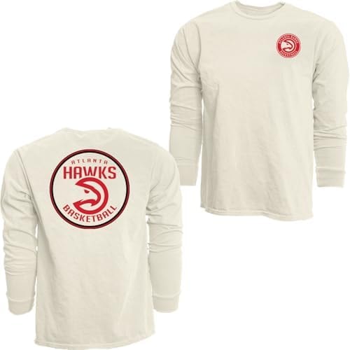 Atlanta Hawks NBA Officially Licensed Long Sleeve T-Shirt Ringspun Front/Back Ivory, Small