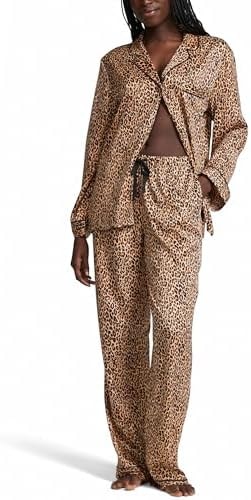Victoria's Secret Satin Long Pajama Set, Sleepwear for Women, Marzipan Leopard, XXL