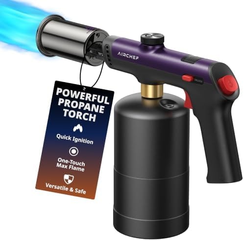 AirChef Propane Torch Gun, One-Touch Max Fire, Safety Lock, Royal Purple